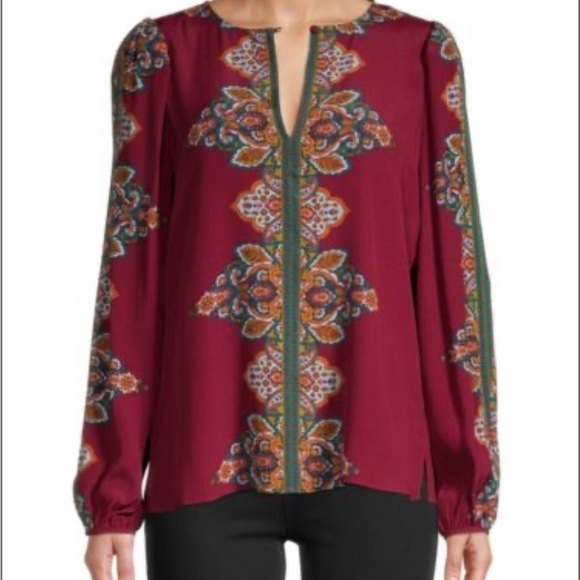 BCBGMAxazria Asymmetric Blouse Printed women’s Long-Sleeve Top size S - Picture 1 of 6